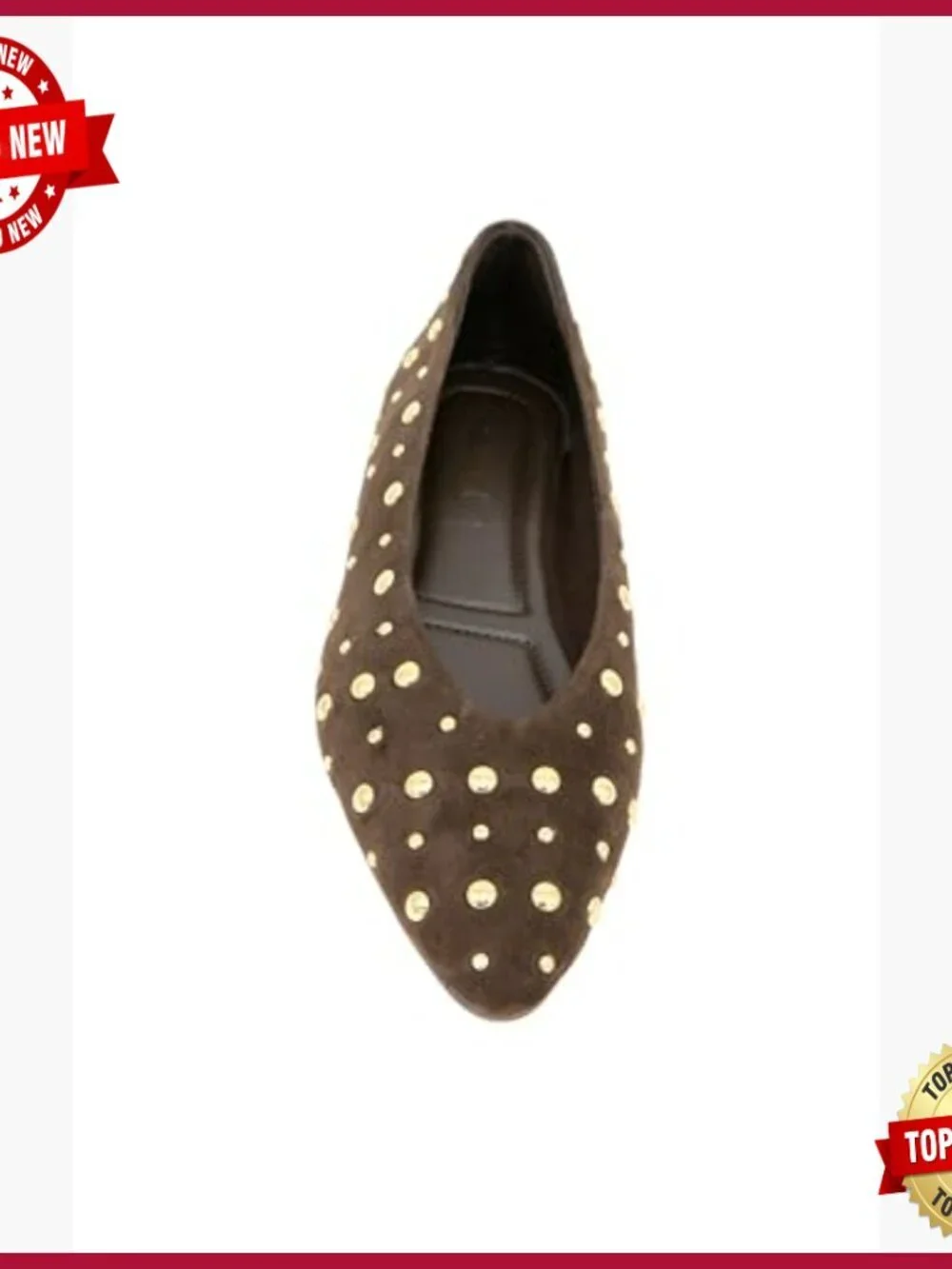 Genuine Suede Ballet Flats with Stud Details, Pointed Toe, Party Wear